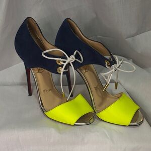 Christian Louboutin Navy and Neon Yellow Heels